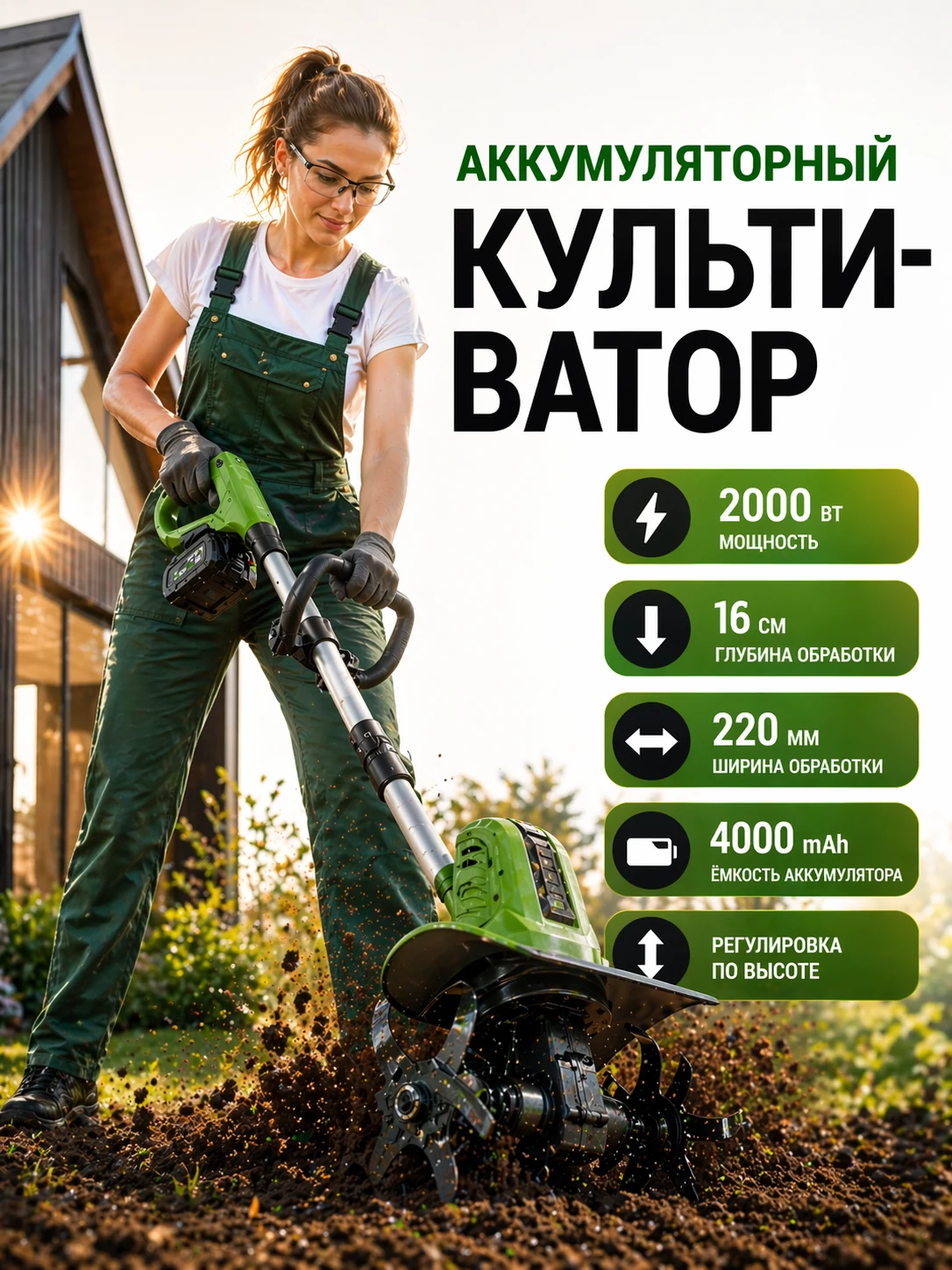 Аккумуляторный культиватор в работе